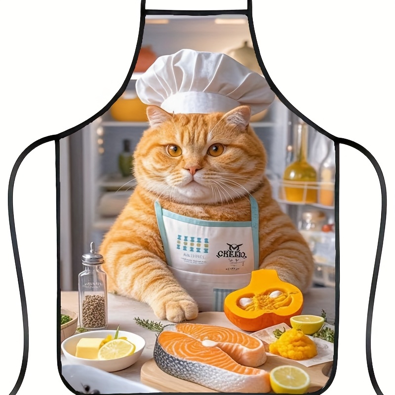 Home Cooking For Cats - 1 Avental de Gato Laranja Divertido,