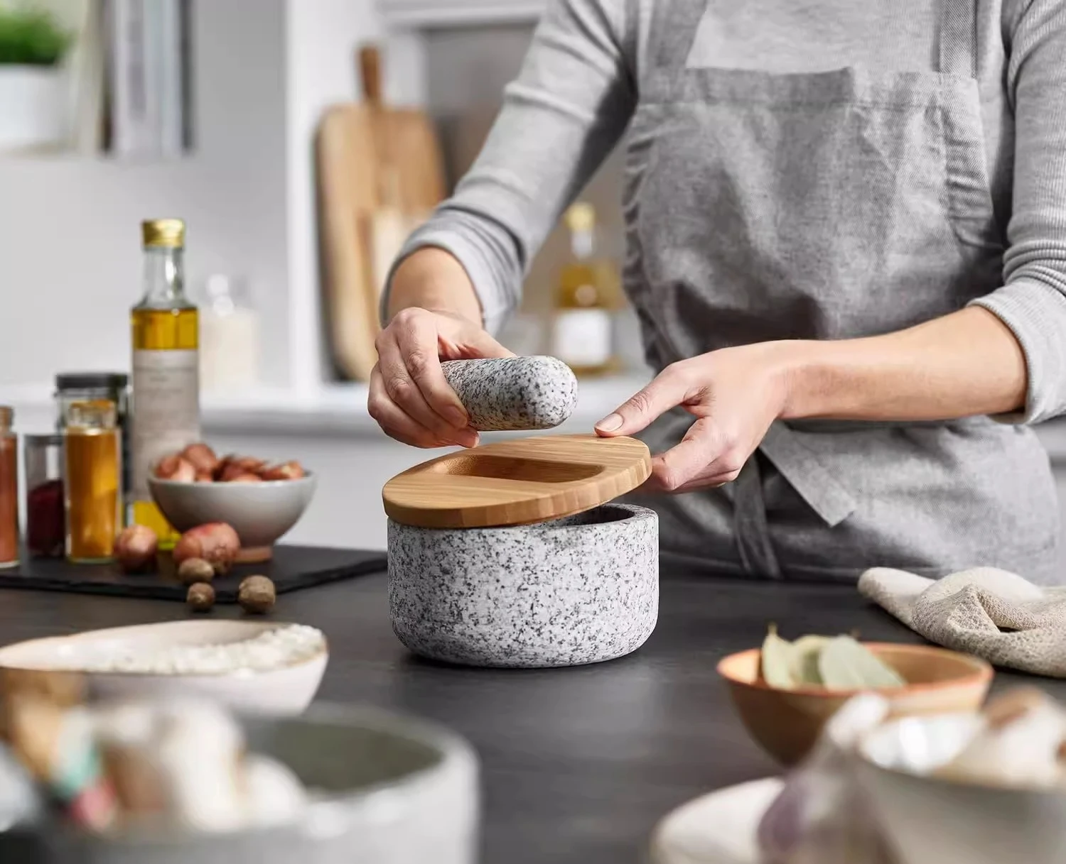 Pilão de granito com capa de b - Mortar Pestle Granite avaliação e preço